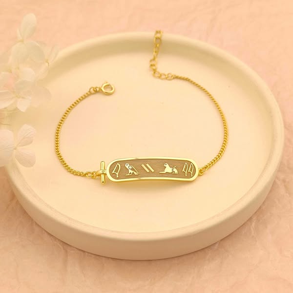 Custom Egyptian Hieroglyphic Name Bracelet, Ancient Egyptian Bracelet, Sterling Silver Bracelet, Personalized Gift