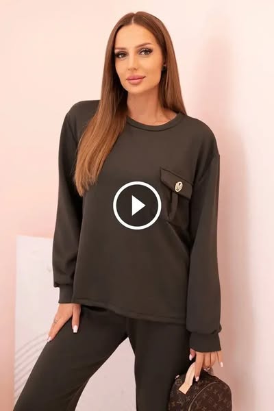 Komplet damska masełkowy bluza i spodnie z gumką khaki | Mazii Fashion