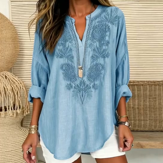 Denim blue V-neck! Zero-cling fit 20% OFF