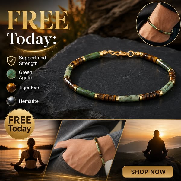 FREE Today: Support and Strength Green Agate Tiger Eye Hematite Beaded Bracelet