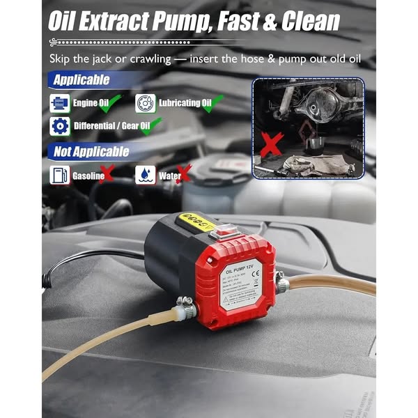 12V 80W Oil Extractor Pump, Oil Removal Transfer Suction Pump for Fluid Change, Diesel Scavenge Pump with Tubes Kit, Compatible with Truck R