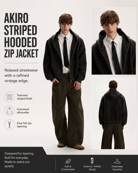 Striped Hooded Zip Jacket