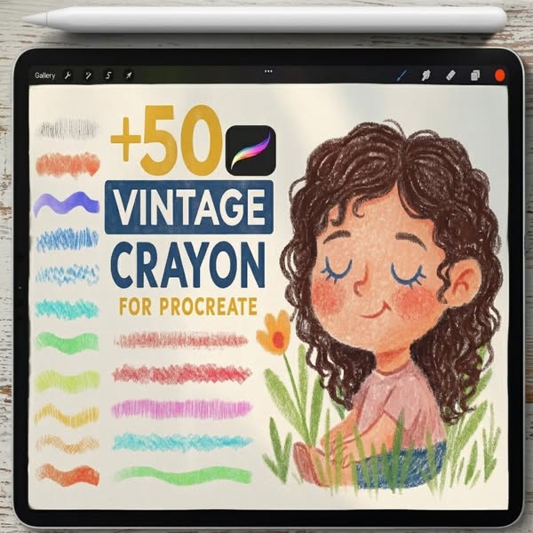 90% Off Vintage Crayon Brush Bundle for Procreate