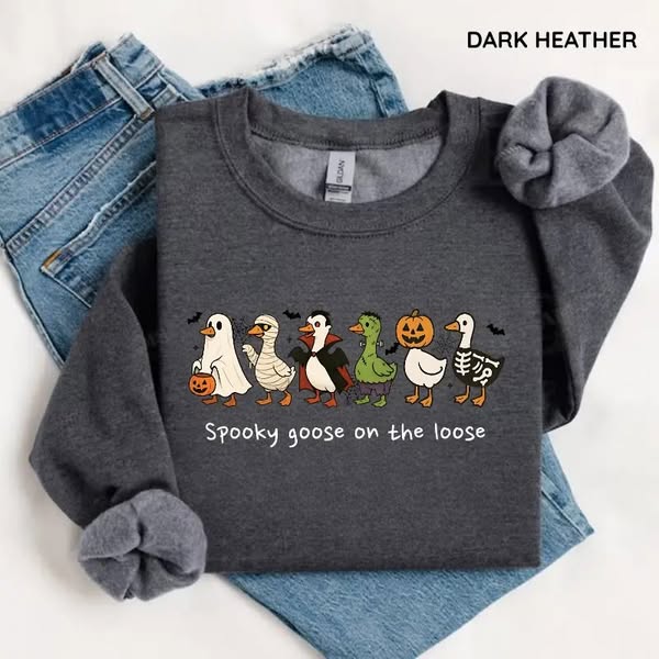 Funny Halloween Spooky Goose Graphic Tshirt, Sweatshirt, Hoodie Cute Autumn Top for Women