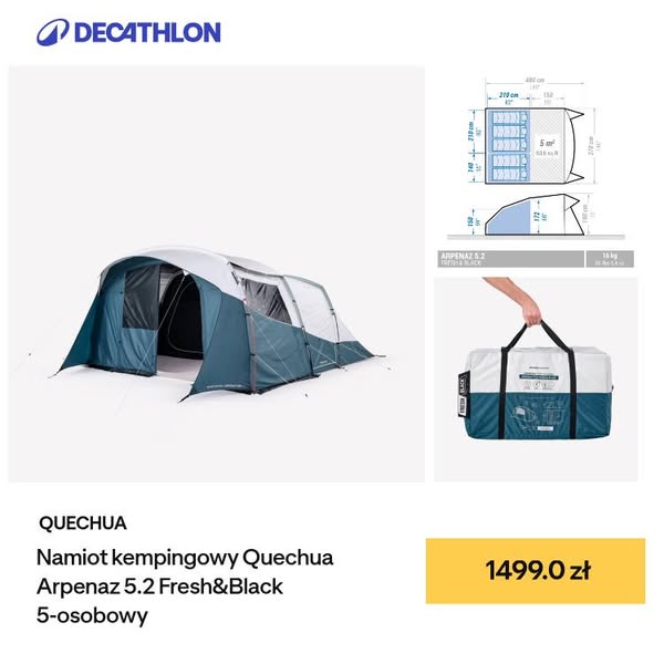 Namiot kempingowy Quechua Arpenaz 5.2 Fresh&Black 5-osobowy