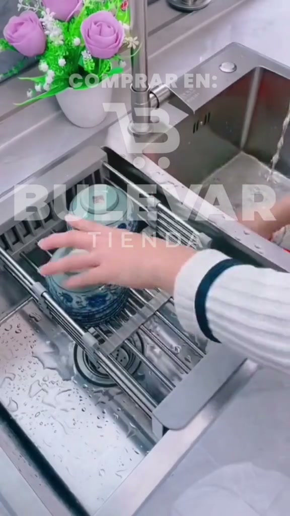Cesta Retráctil Extensible de Acero Inoxidable para Fregadero