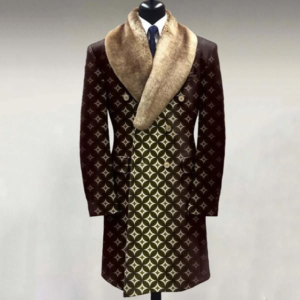 Casual Fur Lapel Collar Graphic Pattern Long Sleeve Coat