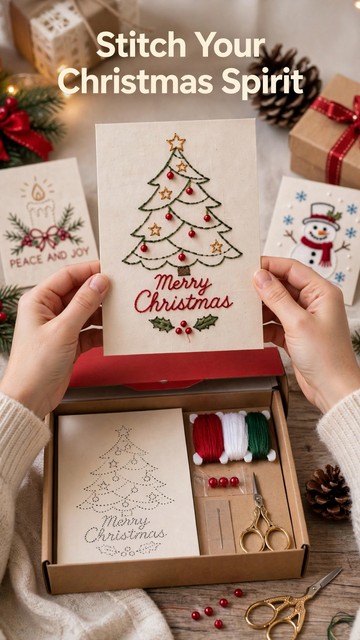 Christmas Hand Embroidery Card DIY Kit | Stitch Your Way Into the Christmas Spirit