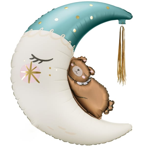 Balon Foliowy Miś na Księżycu Niebieski 38" - 98 cm - Party Deco /PACK