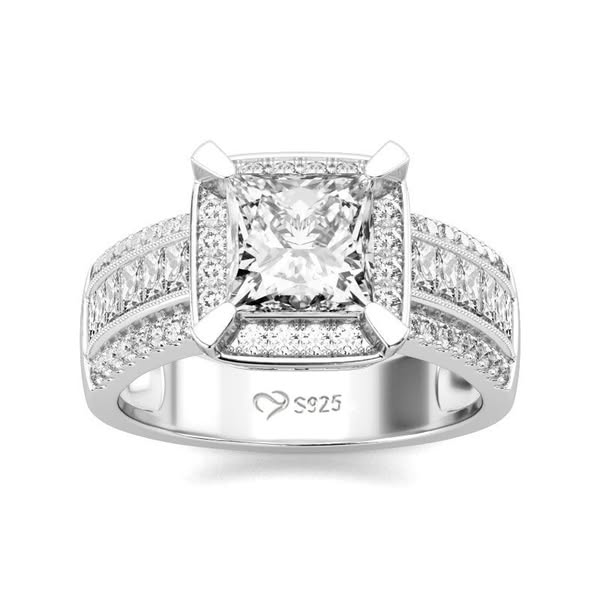 2.85CT Vintage Halo Princess Cut Wide Engagement Rings for Her