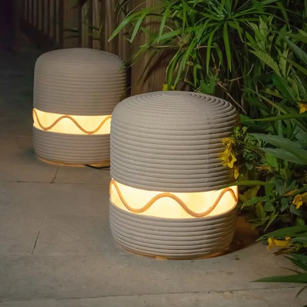 Solar Resin Cylinder LED Outdoor Landscape Light - Beige