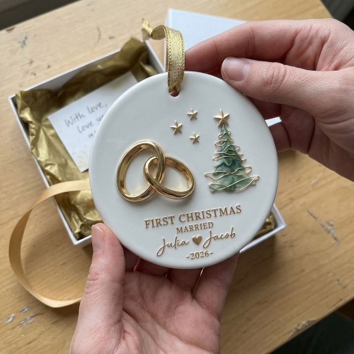Personalized "First Christmas Married" Ceramic Ornament