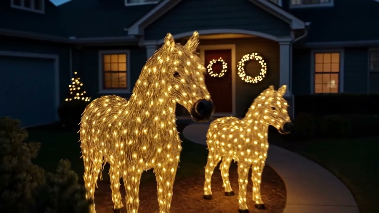 Cavallo e puledro luminosi – una scena di Natale piena di calore
