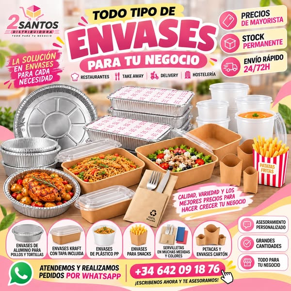 Proveedor de envases para hostelería | Dos Santos Distribuidora