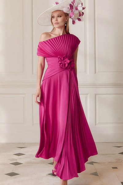 John Charles 66710 Ruby Pink A Line Midi Mother Of The Bride Dress