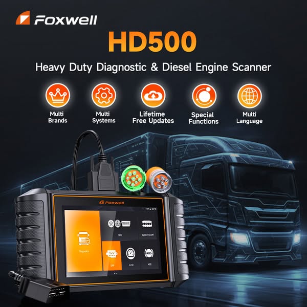 Foxwell HD500 Heavy Duty Truck Scanner with DPF Regen, Injector Cutoff, Limit Setting, Full System Diesel Diagnostic Scan Tool