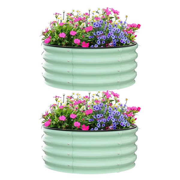 €49.99=Aiule rialzate Garvee, set da 2, 2x2x1 piede, acciaio zincato, verde, per giardinaggio all'aperto