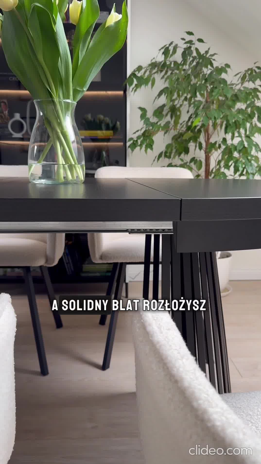 Rozkładany stół do jadalni 100–180 cm – idealny do wnętrz w stylu loft i modern. Czarna metalowa noga, drewniany blat