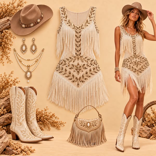 Sequin Tassel Western Lux Mini Dress