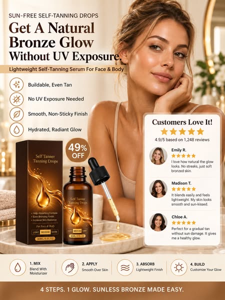 UV‑Free Self‑Tanning Drops For Custom Natural Bronze Glow