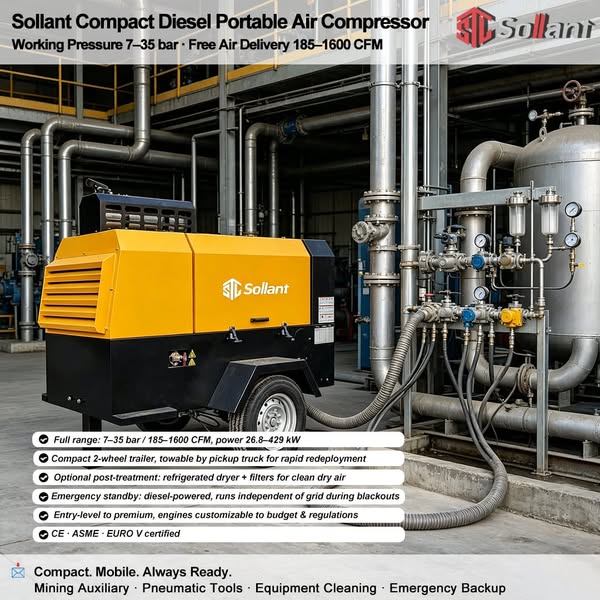 Sollant Diesel Air Compressor — Built for Road Construction, Ready for Any Terrain.