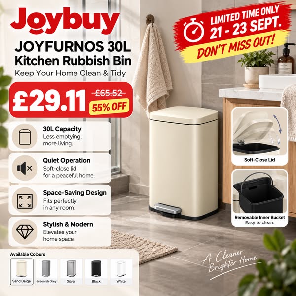 JOYFURNOS 30L KitchenRubbish Bin with Soft-Close Lid and Inner Bucket, Sand Beige | Trash Bins | Joybuy