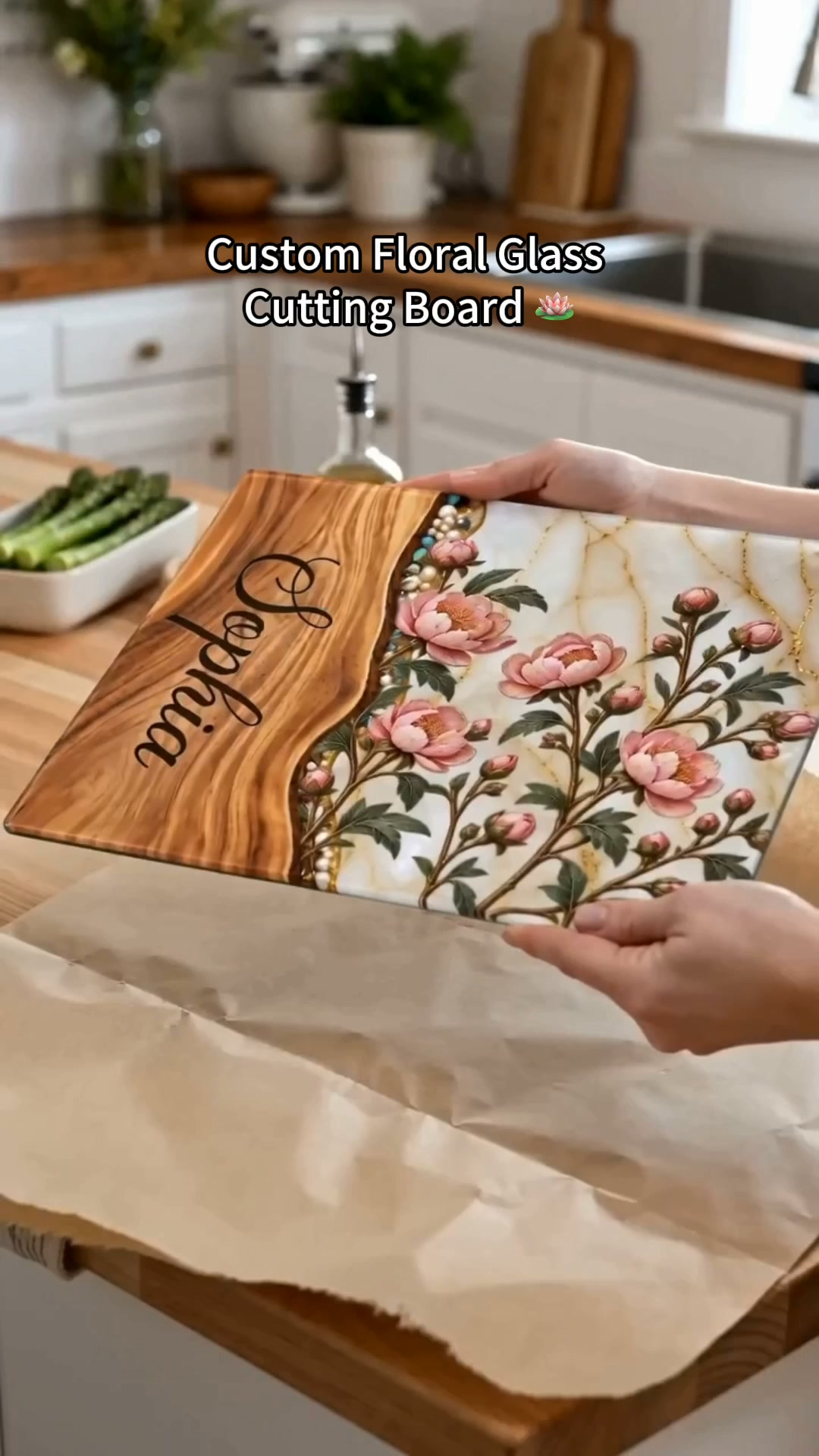 Personalized Floral Glass Cutting Board