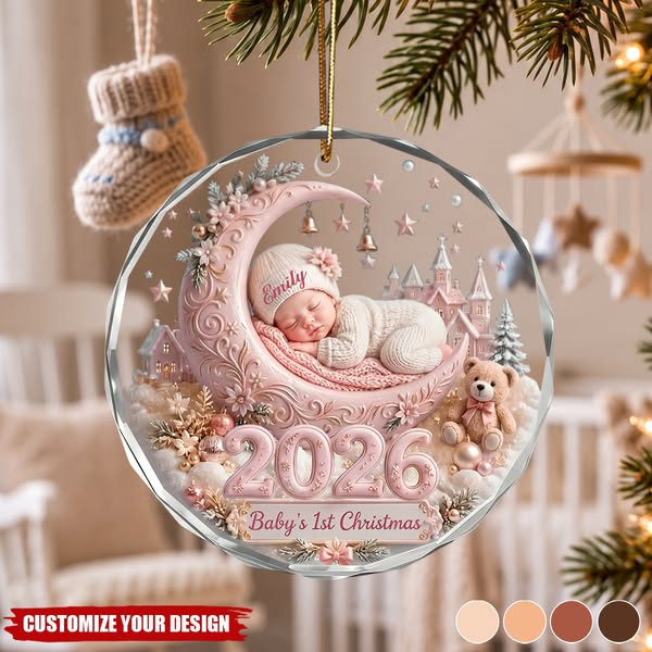 Personalized Baby First Christmas Glass Ornament - Custom Baby Name
