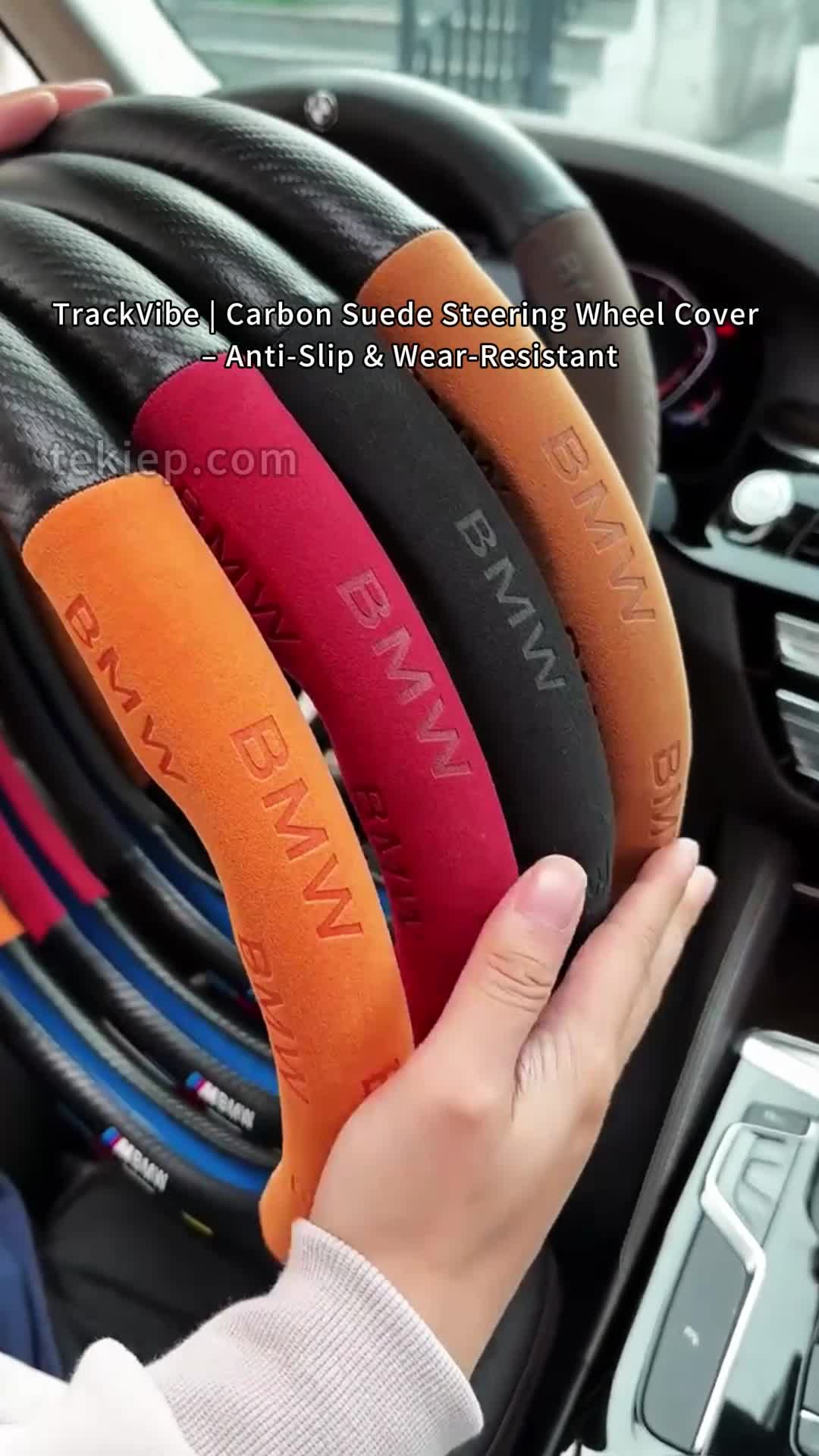 Drive with Style & Grip – TrackVibe Carbon Suede Steering Wheel Cover