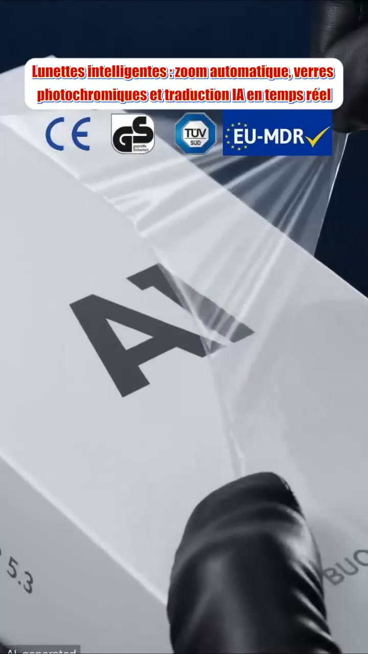 Titre français : Lunettes IA en fibre de carbone aéronautique, 72 jours d’autonomie – caméra et traduction combinées