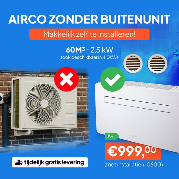 Nuova Polar monoblock airco zonder buitenunit 2,5kW koelen / 2,5kW bijverwarmen | ComfyCool