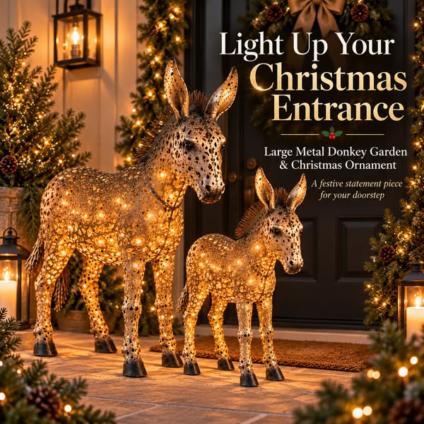 Large Metal Donkey Garden & Christmas Ornament