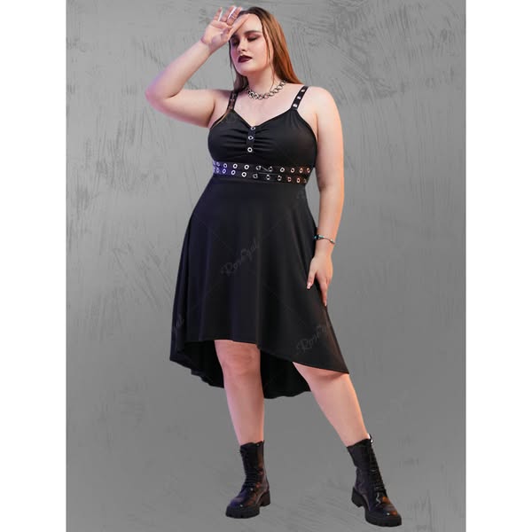 Cherry Loves Gothic Plus Size Grommets High Low Vintage 1950s Pin Up Halloween Dress