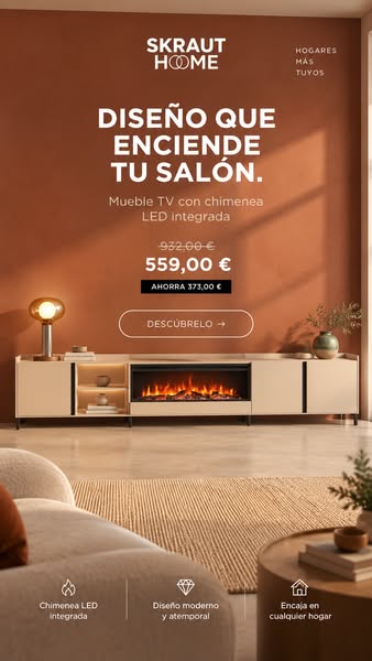 Mueble TV con chimenea -40% | Envío en 48–72 horas