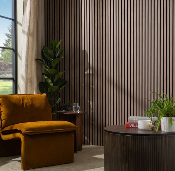 SlatWall Acoustic Wall Panel - Walnut - Black Felt - 2.4 x 0.6m