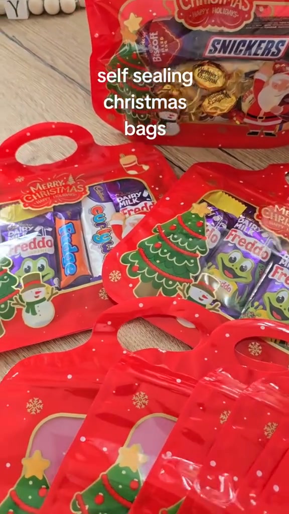 LAST DAY SALE 60% OFF!!Easy Fill, Easy Seal Festive Self-Seal Treat Bags – Santa & Snowman Print | Resealable, Food-Safe & Perfect for