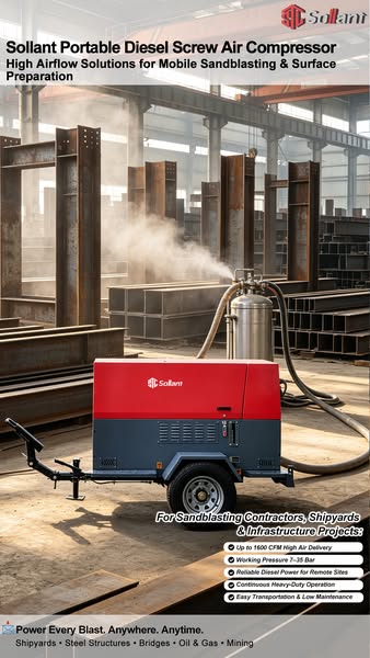 Portable Diesel Air Compressors for Sandblasting, Mining & Drilling
