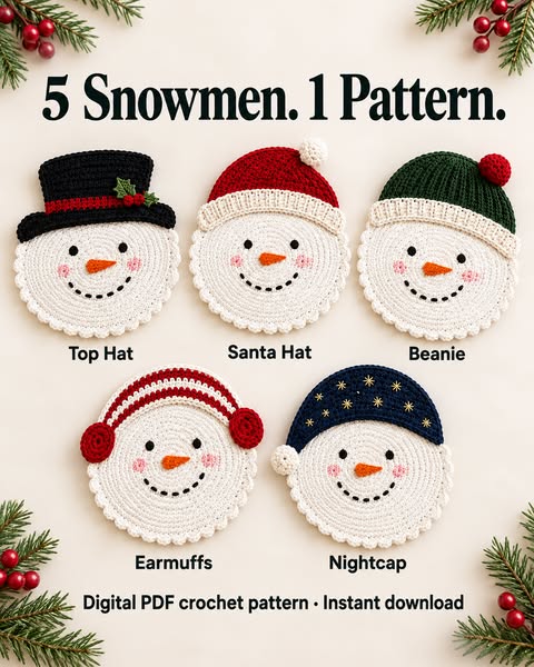 Crochet Your Own Christmas Snowman Coasters!