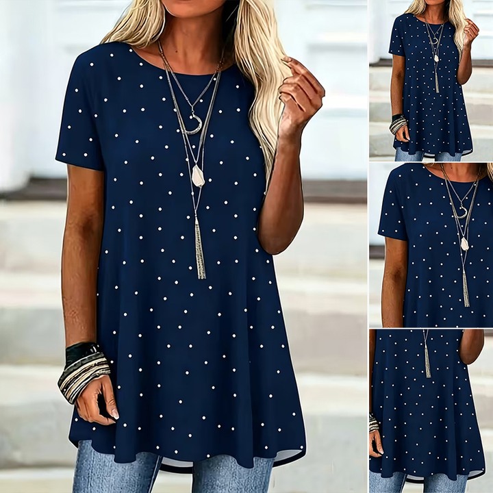 Polka Dot A-Line Short Sleeve Blouse