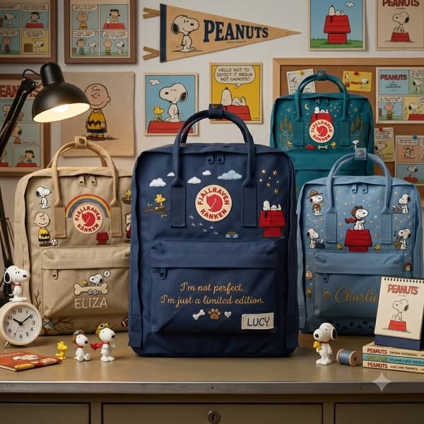 Hand-embroidered Snoopy Kånken Backpacks