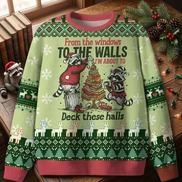 "Deck These Halls" Raccoon Ugly Sweater