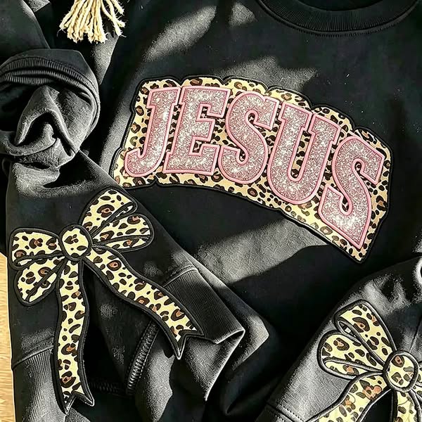 Embroidered Glitter Bow JESUS Crewneck