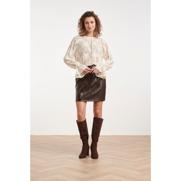 Mini Rok Van Glanzend Faux Leather | Dark Brown