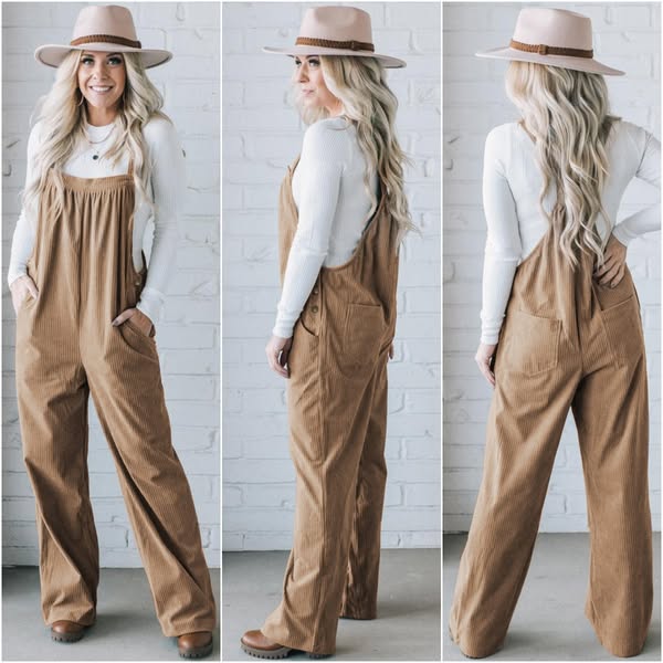 Women's Cozy Corduroy Loose Fit Overalls