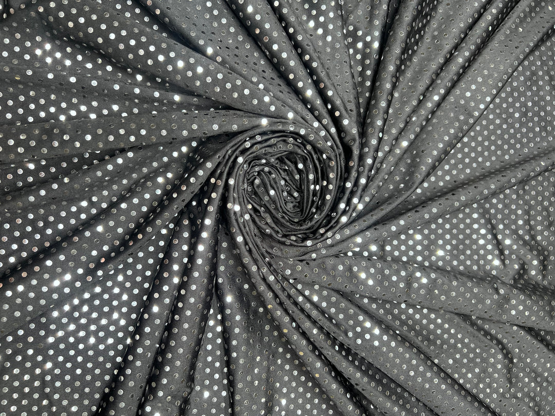 Black & Silver Micro Sequin Stretch Knit – £4.30/m