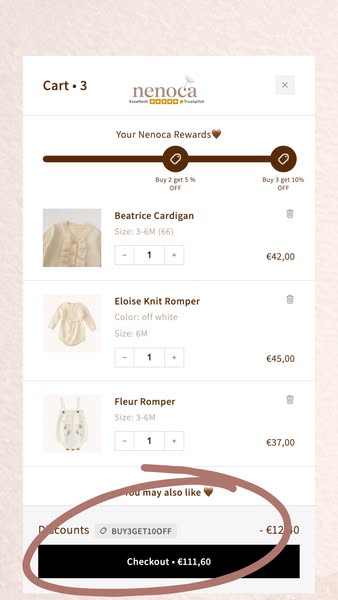 Three pieces, 10% off