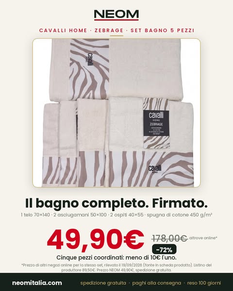 Set bagno 5 pezzi Cavalli Home a 49,90 €