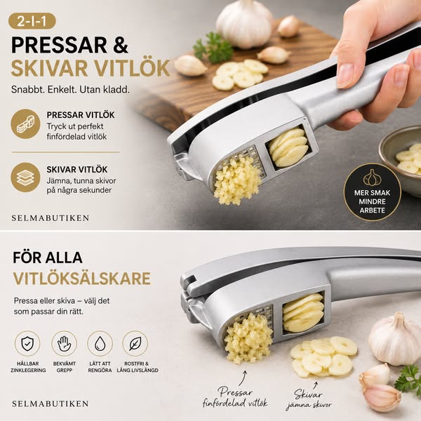 Pressa & skiva vitlök – med ett enda verktyg