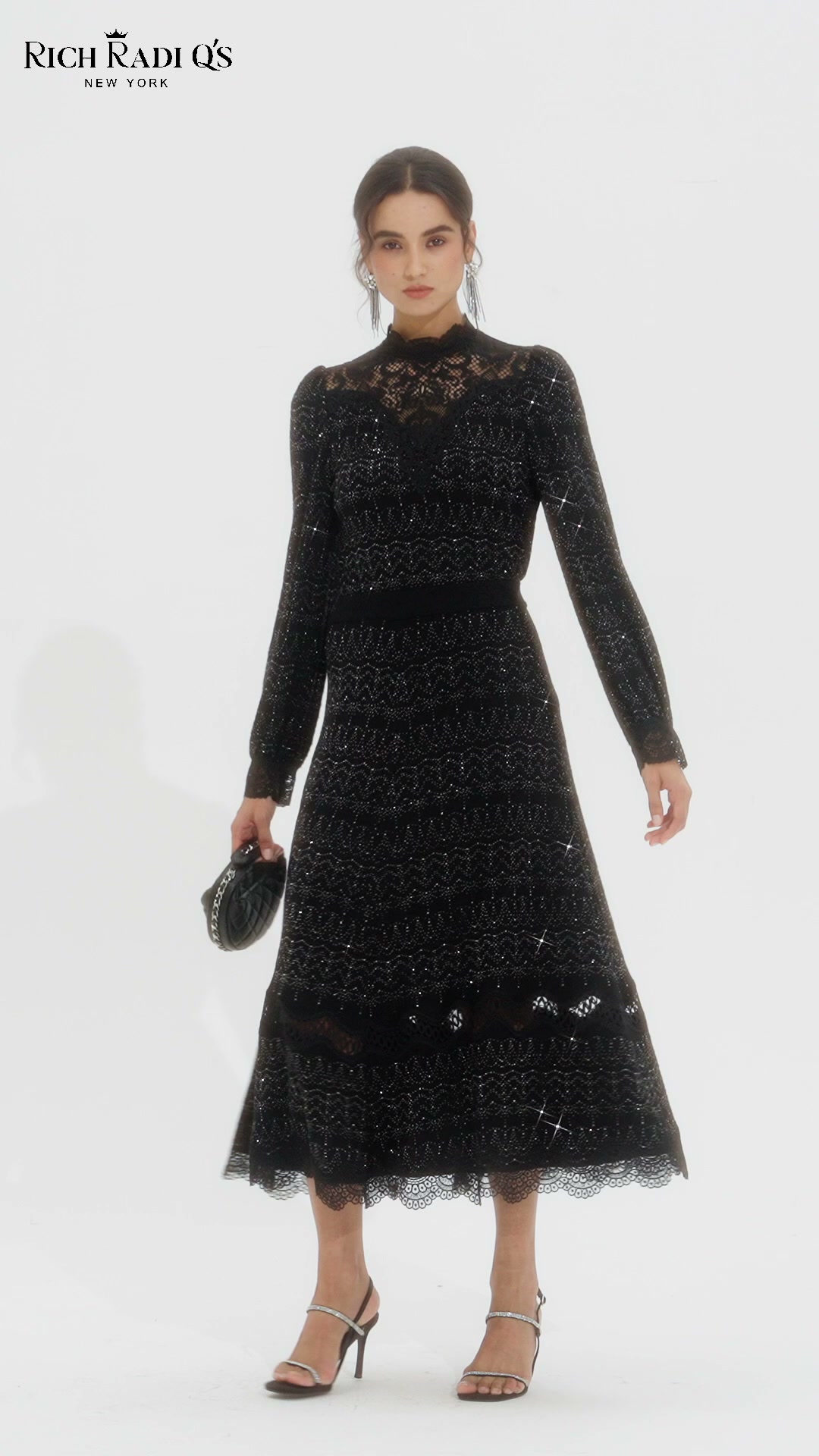Textured Knit Rhinestone Lace Blouse