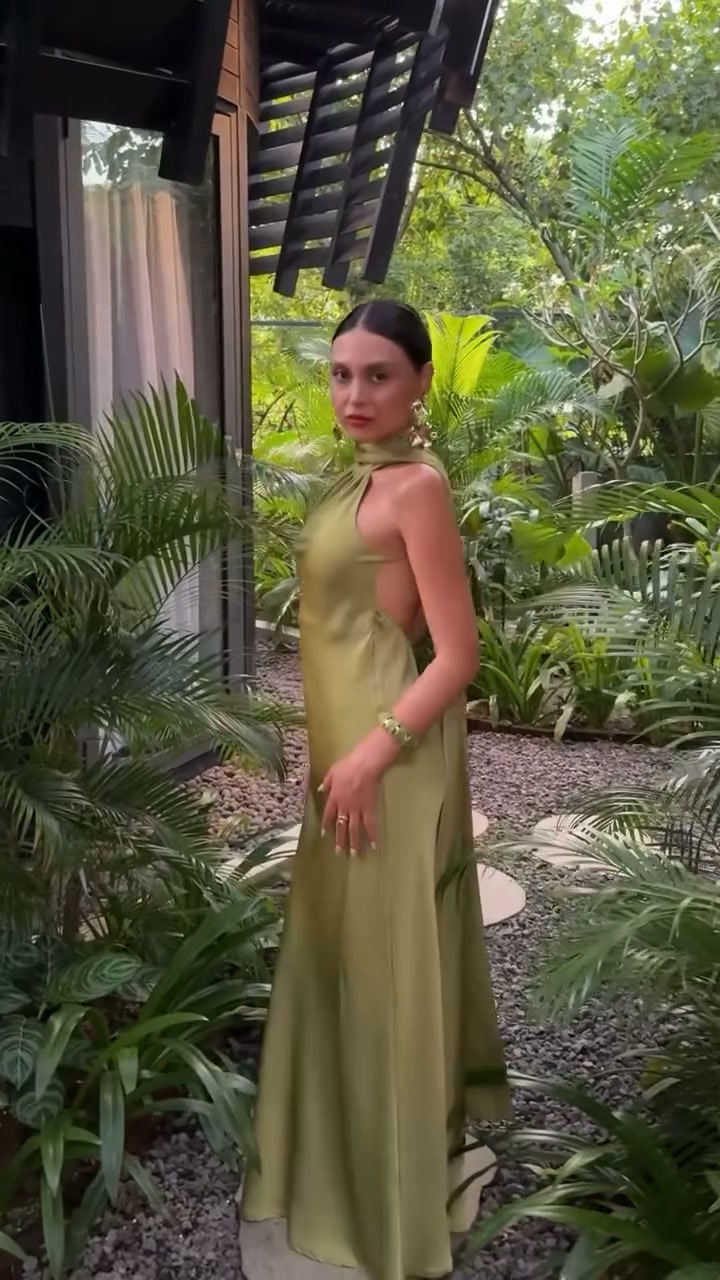Backless Satin Halter Maxi Dress